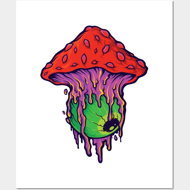 trippy melting mushroom tie-dye Wall Art by Sebastian_Shop